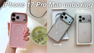 iPhone 17 Pro Max Aesthetic Unboxing (Silver) accessories + setup + camera test