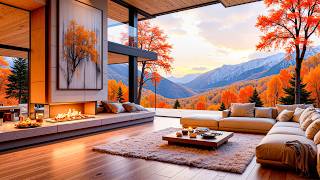 Dreamy Jazz In A Serene Autumn Lakeside Room - Smooth Jazz With Cozy Fireplace Sounds