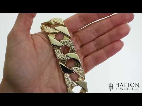 9ct Gold Solid Patterned Curb Bracelet - 22mm