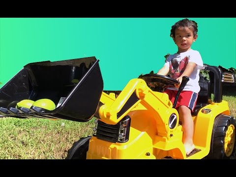 Plippi Toys Kid Trax CAT Bulldozer - Kids Tractor.  Giant Surprise Beach Ball / Egg Opening