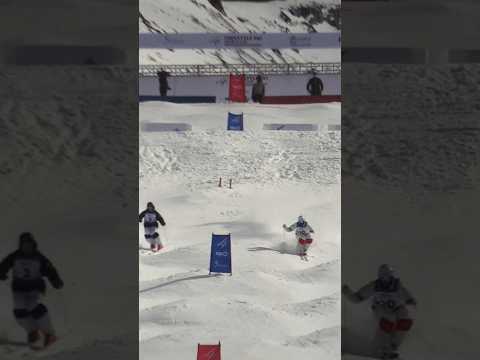 Skiing up AGAINST the OLYMPIC CHAMP! ????????⚔️???????? #moguls #skiing #worldcup #duals #fast #mogulskiing
