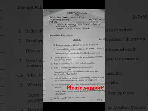 B.ed 2nd year question | Educational Psychology #exam📝 #education #tu