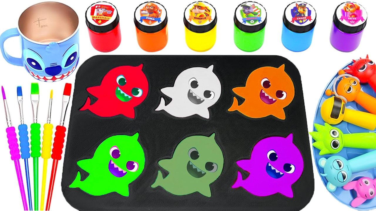 Oddly Satisfying ASMR | DIY Baby Shark Swimming in Rainbow Slime Tank - Sprunki Pigment Mixing Art