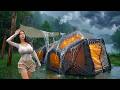 ️Camping In Heavy Rain With 2 Room Inflatable Tent Pouring Rain ASMR