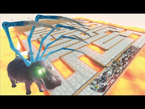 ESCAPE FROM ALIEN HIPPO - LAVA MAZE COURSE - LAST SURVIVOR - Animal Revolt Battle Simulator