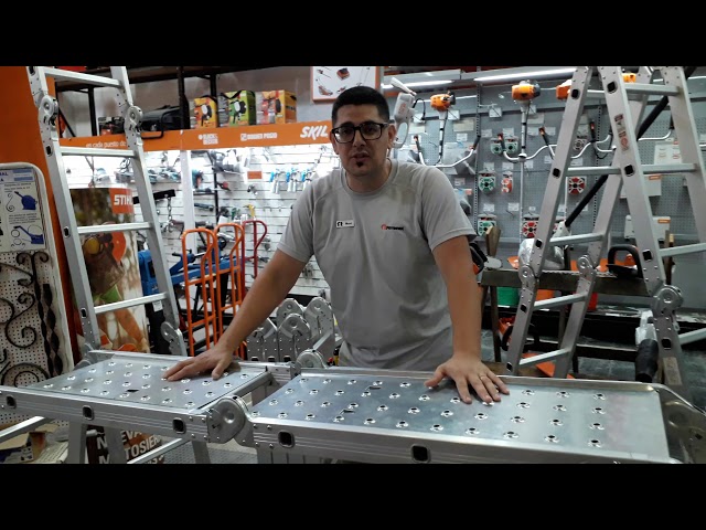 Vídeo relacionado con OUTIGO Escalera Multiusos 4x3, 7 en 1, 12 peldaños, Plegable, de Aluminio, con 2 Ruedas, para Uso doméstico, Carga máxima 150 kg