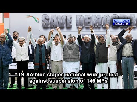 INDIA bloc stages national wide protest against suspension of 146 MPs