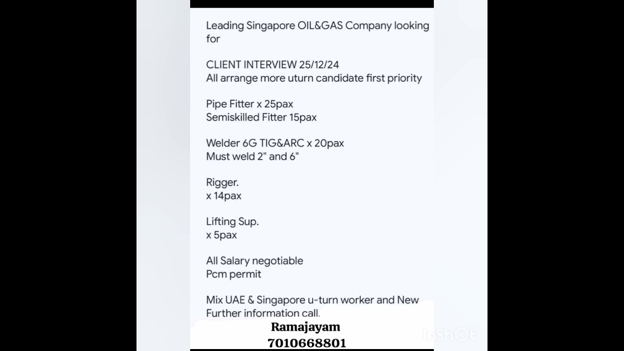 #singapore #shipyard #pipefitter #semiskilledfitter #welder #rigger #lifting #supervisor #pcm #rjr