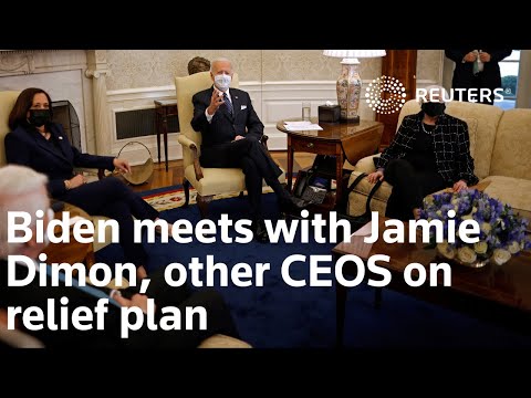 美國總統拜登與傑米-戴蒙等高管會面，商討救助計劃。 (President Joe Biden meets with Jamie Dimon, executives on relief plan)