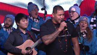 VocalEssence Ensemble Singers with Esera Tuaolo at Super Bowl Live