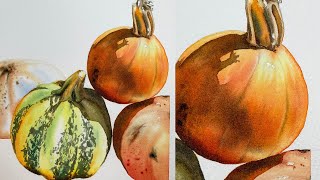 Four little pumpkins in watercolor