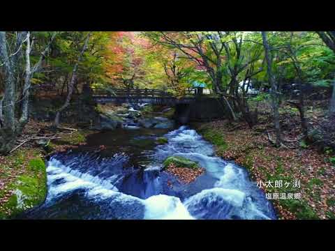 紅葉の渓谷　小太郎ヶ淵　ドローン空撮　マイナスイオン　ヒーリングスポット