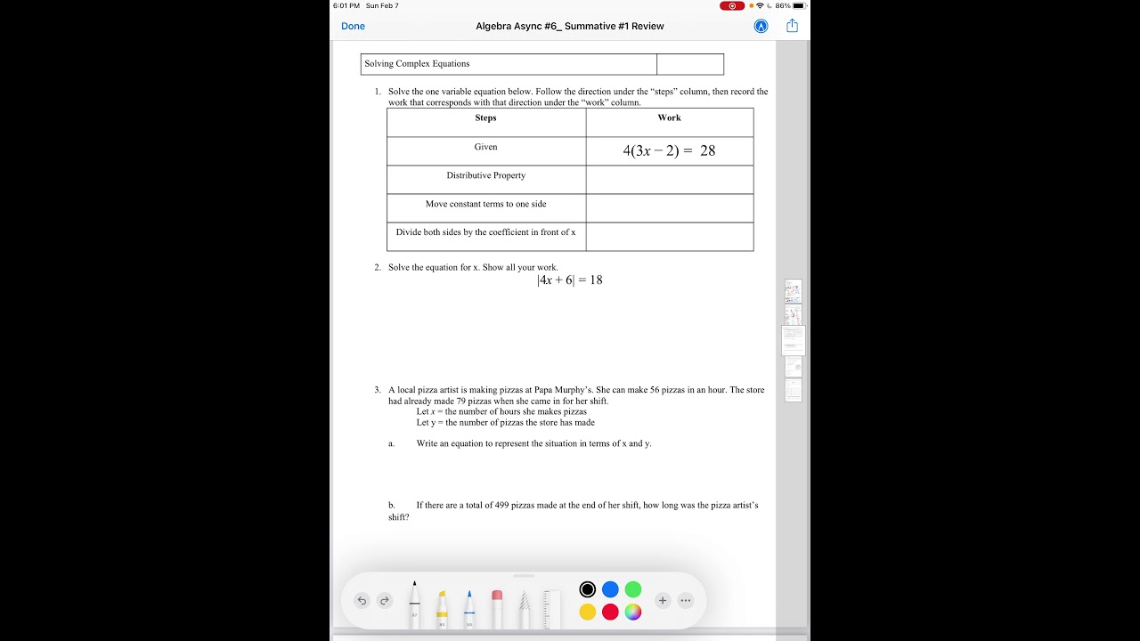 Solving Complex Equations - Algebra Summative Test #1 Review