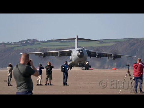 Huge Airbus A400M Atlas plane makes spectacular beach landing!!  in 4K