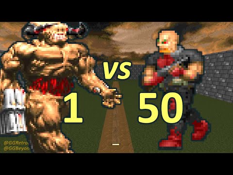 Cyberdemon vs 50 Sergeants - Monster Infighting - Doom Retro Battles