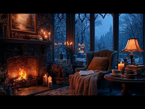 Winter Day Reading Nook by the Fireplace | Dark Academia Ambience for Reading & Writing