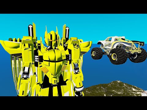 Dangerous Cars Jumping Into the Abyss With Giant Transformer Bamblbi - BeamNG Drive | Foolish Driver