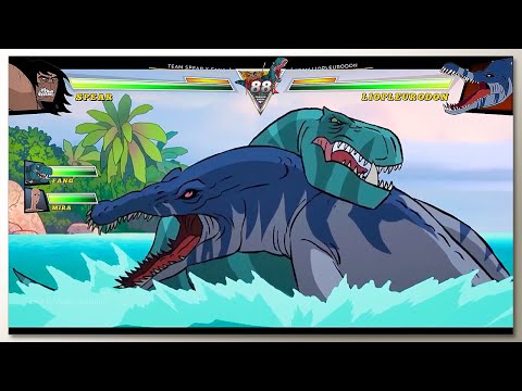 Team Caveman & T-Rex vs Liopleurodon & Monkey-Men with Healthbars
