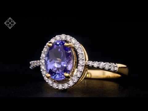 Tanzanite and Diamond Oval Halo Ring in 18K White Gold Version - Asteria Collection - FT02-VY