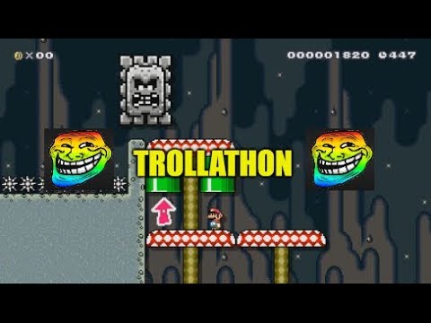 Super Mario Maker "Trollathon". A Troll Level That Started Very Difficult And Finished Very Easy!