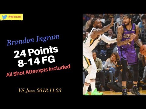 Brandon Ingram 24 Pts, 8-14 FG all shot attempts included 2018.11.23 vs Jazz! Monstor Dunk!