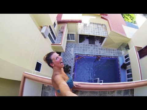 Girl jumps from the balcony to the pool | GoPro
