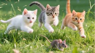 Happy kittens chasing mice in the grassy field - Cat sounds - Cat videos 