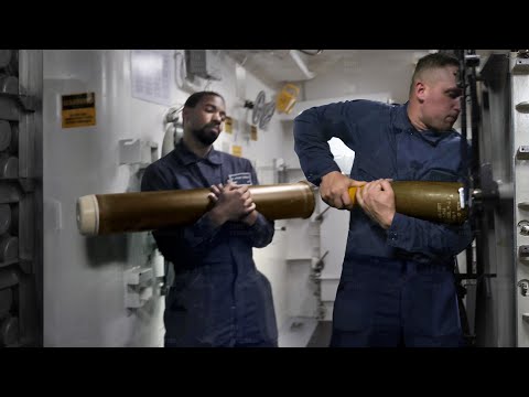 Reloading and Firing US Navy Monstrously Powerful Gun at Sea