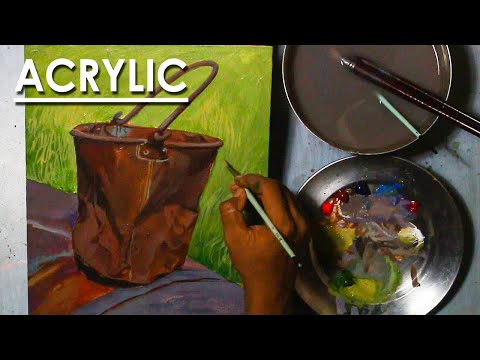 Acrylic Still Life Painting Rusty Bucket