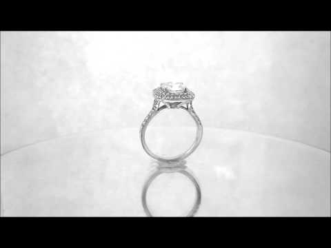 18K WHITE GOLD CUSHION CUT DIAMOND ENGAGEMENT RING ART DECO STYLE HALO 2.15CTW - KNR INC - 442