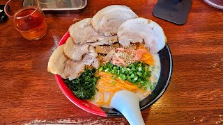 これが食べたかったのよ！クリーミーでコクのあるアゴ出汁とんこつスープの西海ラーメン！炙りバラとろチャーシュー麺