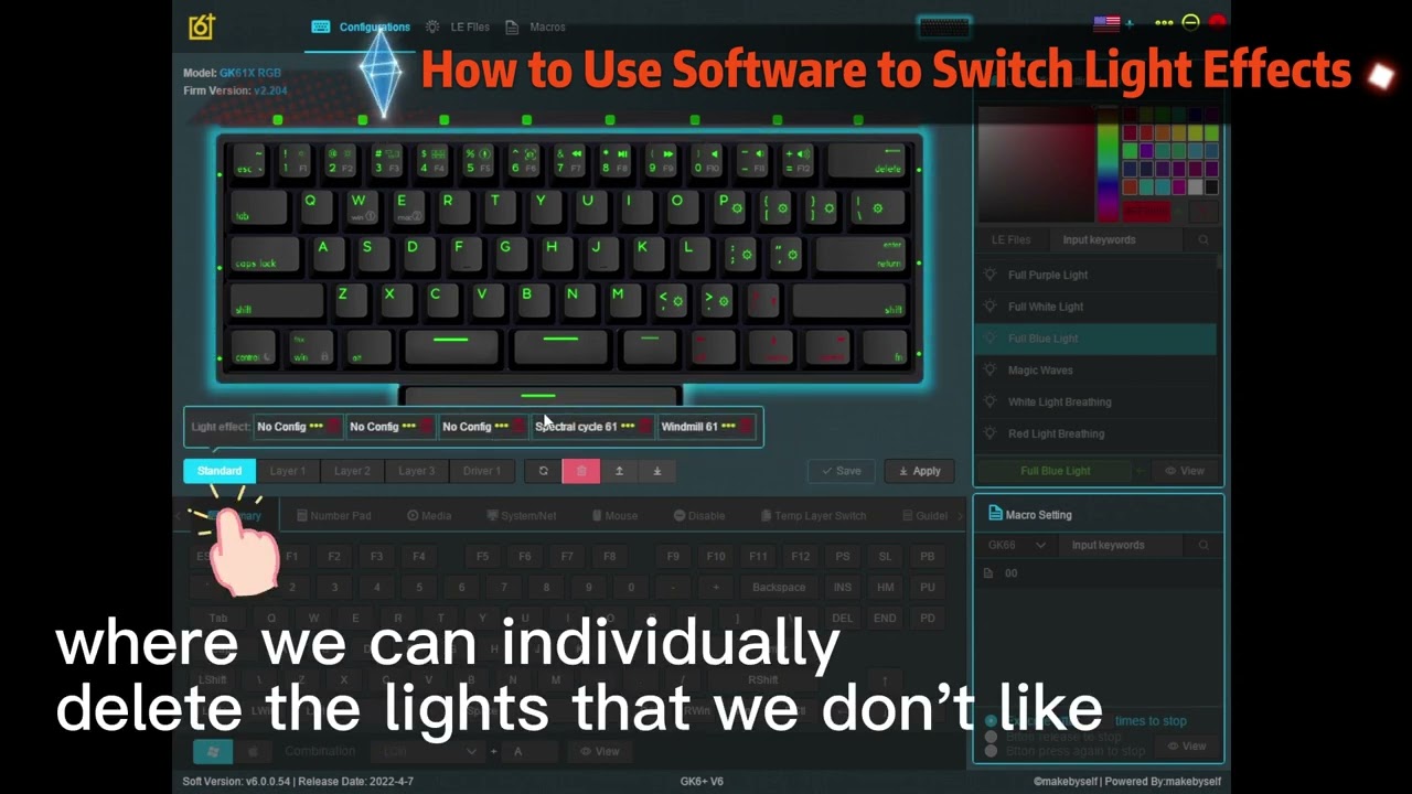 How to switch lighting efect with keyboard driver