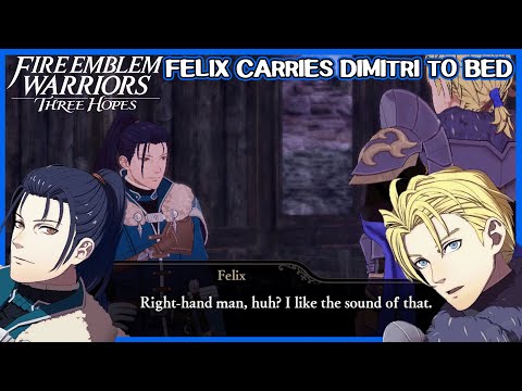 Felix carries Dimitri to bed - Fire Emblem Warriors Three Hopes