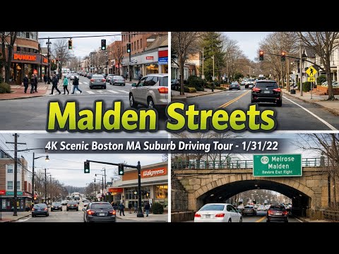 Malden Streets | 4K Scenic Boston MA Suburb Driving Tour - 1/31/22