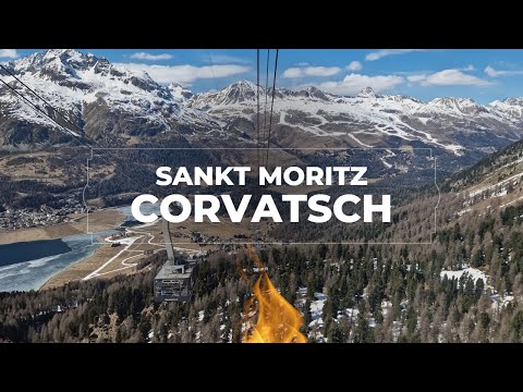 Fahrt mit der Seilbahn zum Corvatsch, Blick auf die Schweizer Alpen von Sankt Moritz