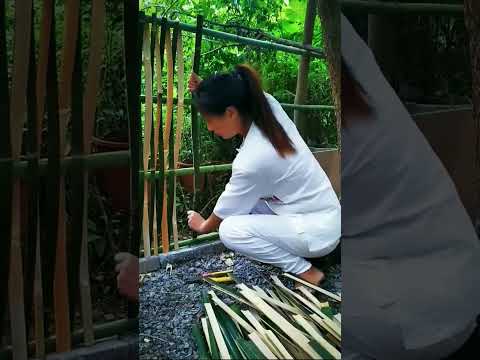 garden fence with natural bamboo | white dress girl fencing garden to protect plant 4m animal#shorts