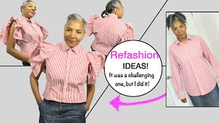 DIY | Refashion Men's Shirt into a Crop Top with Gathered Sleeves