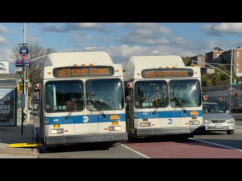 Newflyer C40LFs 610 on the Q66, 619 on the Q63 and 202 not in service.