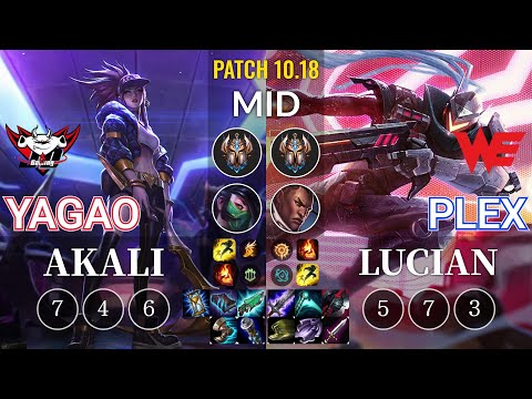 JDG Yagao Akali vs WE Plex Lucian Mid - KR Patch 10.18