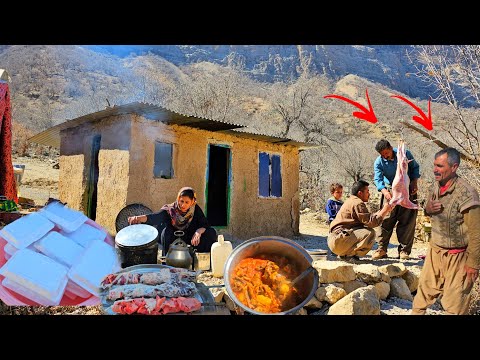 Special offering with mountain nomads during Ramadan; distributing stew among nomads