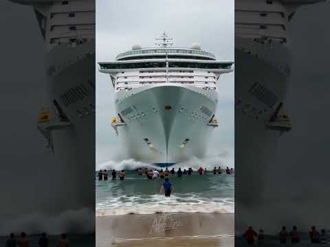 Massive cruise ship making an epic beach approach 😲🌊🚢