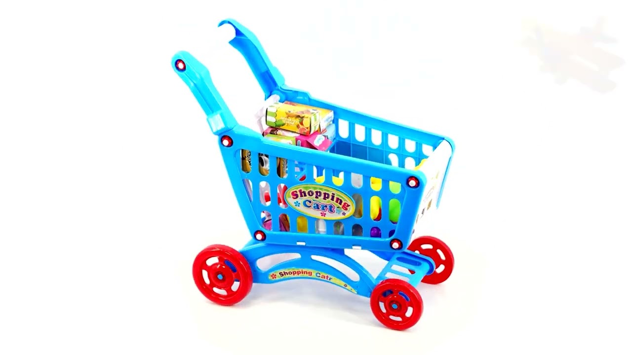 Blue Shopping Trolley Cart Play Food Set