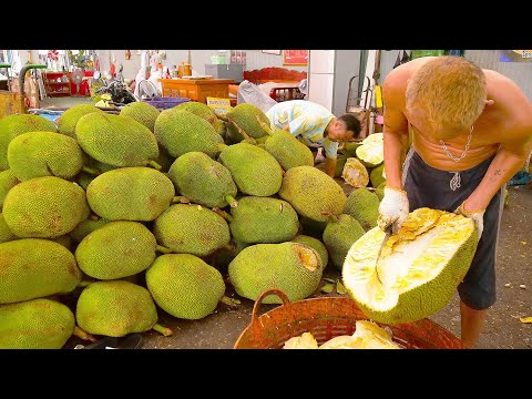 The Largest Tropical Fruit In The World! Jackfruit Cutting Skills - Thai Street Food
