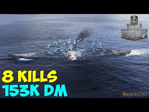 World of WarShips | Tirpitz | 8 KILLS | 153K Damage - Replay Gameplay 4K 60 fps