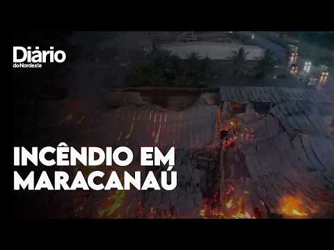 Incêndio de grandes proporções atinge galpão industrial em Maracanaú