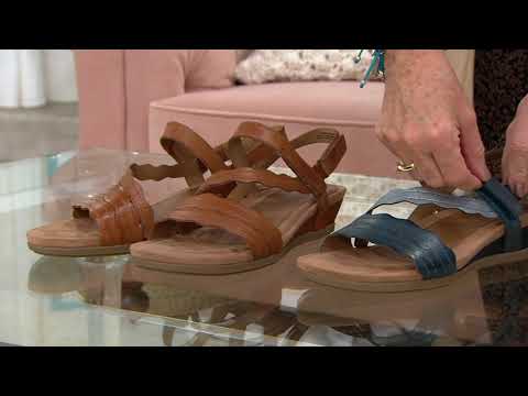 Earth Origins Leather Asymmetrical Strap Wedges - Poppy on QVC