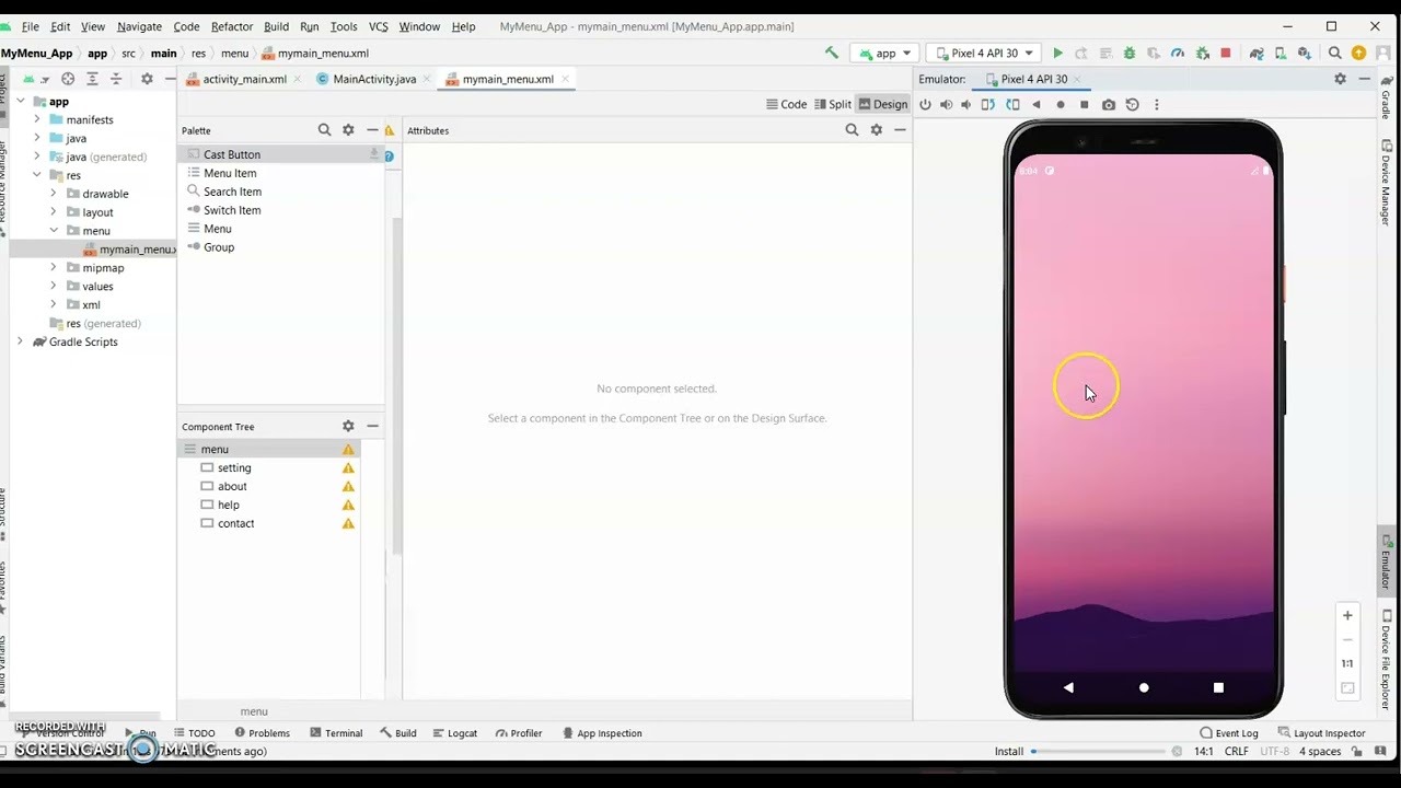 Creating options menu in Android Studio