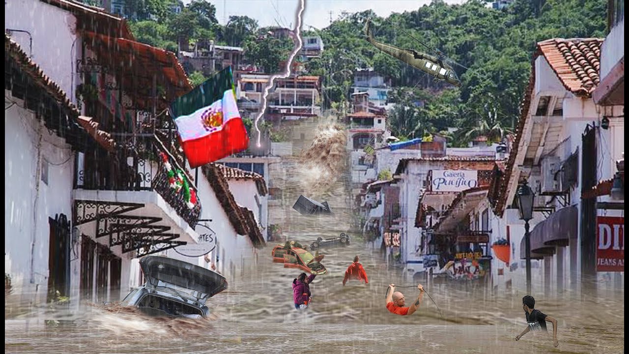 Hurricane Lidia destroys the city! devastating Hurricane, caused flooding in Puerto Vallarta, Mexico