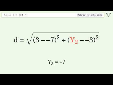 Find the distance between two points p1 (-7,-3) and p2 (3,-7): Step-by-Step Video Solution