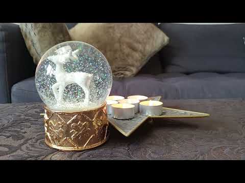 20051 Schneekugel Reh weiß mit kupfergold-Sockel Schneeflocke mit Spieluhr